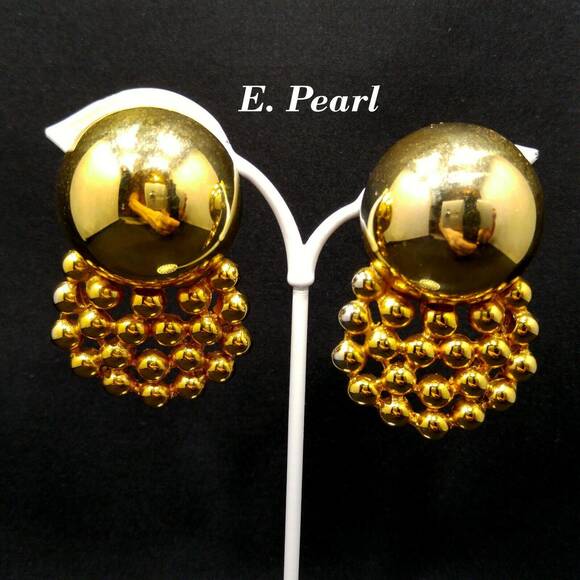 Vintage Edwin Pearl Runway Earrings, Gold Plate, 1950s Mid-century Modern - Picture 1 of 9